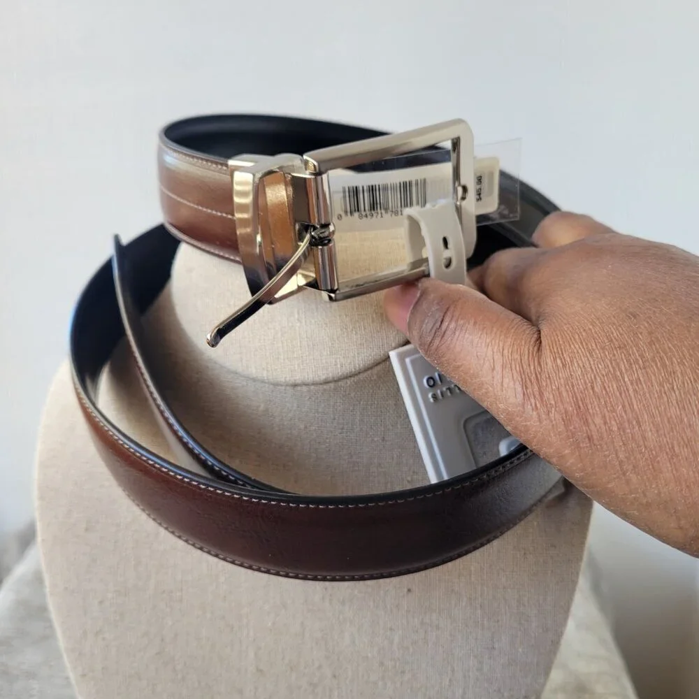 NWT – Perry Ellis Men’s Portfolio Reversible Leather Dress Belt (Size: 38)
